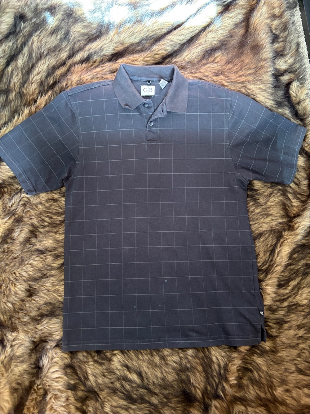 Geoffrey Beene Polo Dark Gray Windowpane Checkered Knit Size Medium